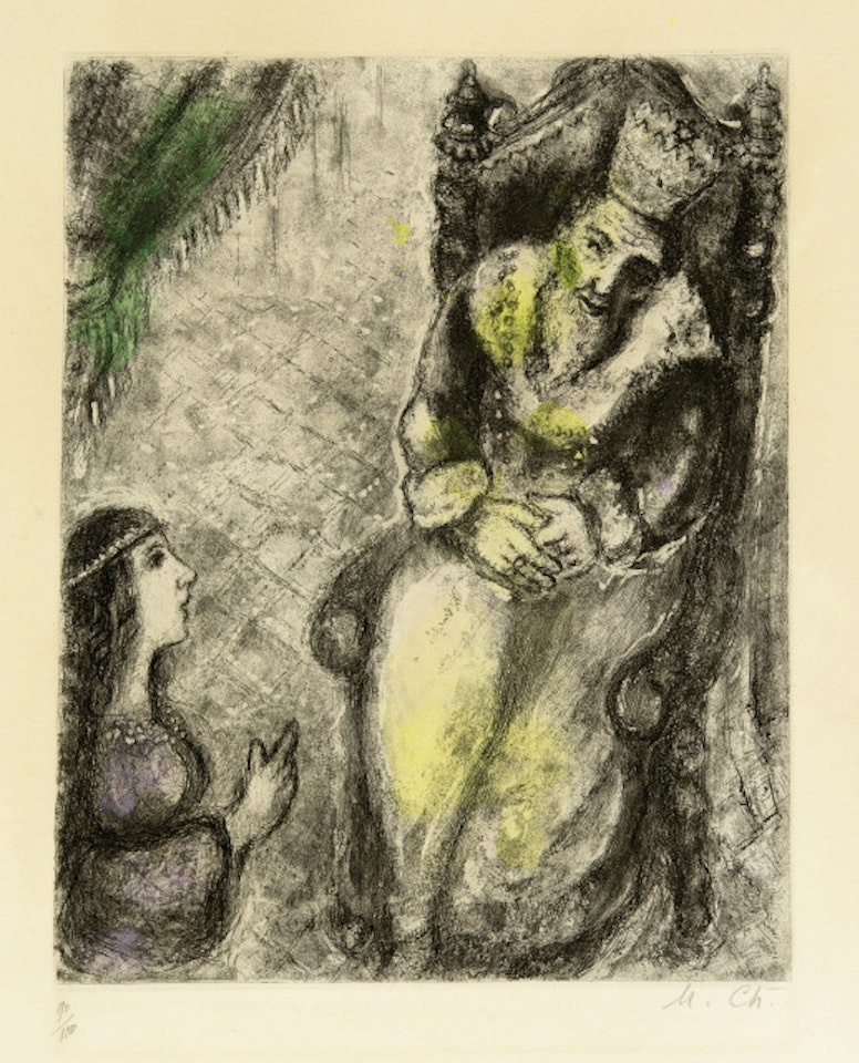 Bath-Sheba aux pieds de David; Sheet 75 from "La Bible" by Marc Chagall