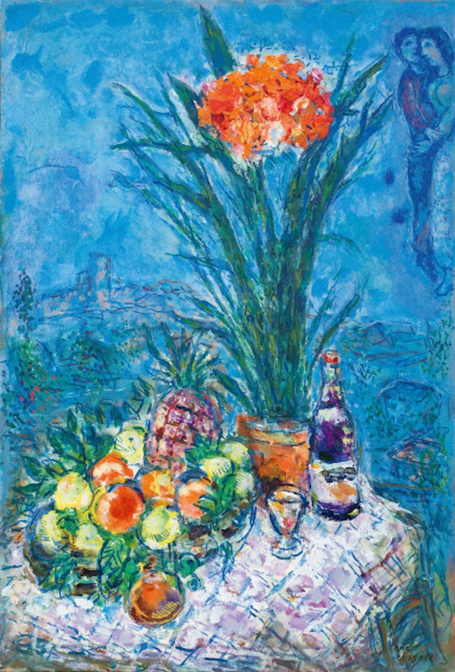 Nature dies with pineapples and a bottle in Saint-Paul by Marc Chagall