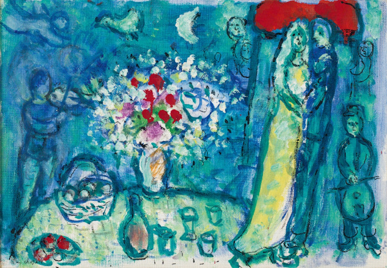 Bouquet and fruits for the mariés by Marc Chagall