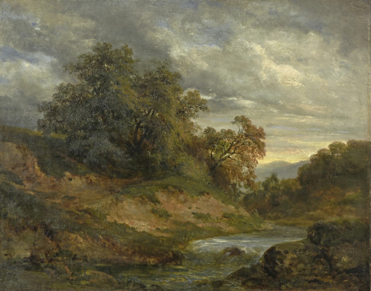 Arbres au bord d"une rivière by Alexandre Calame
