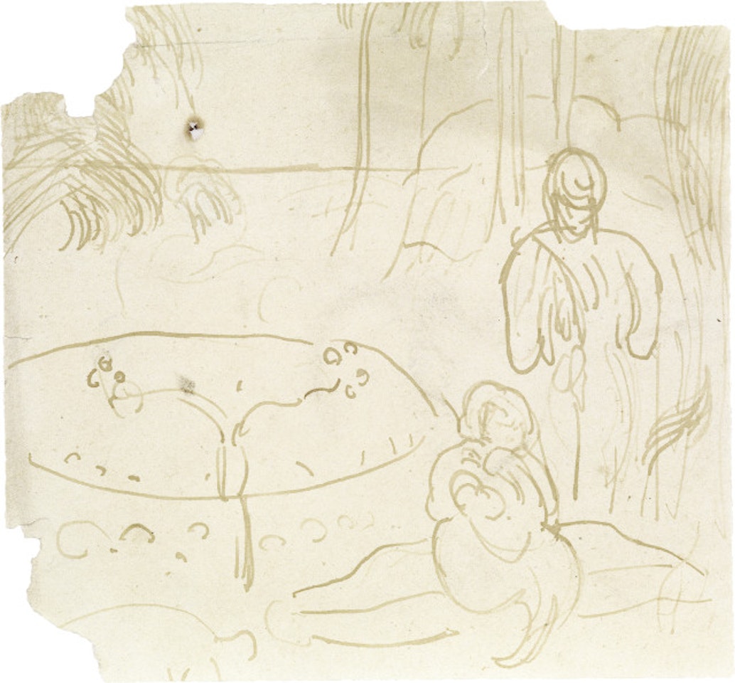 Deux figures with elements of paysage by Paul Gauguin