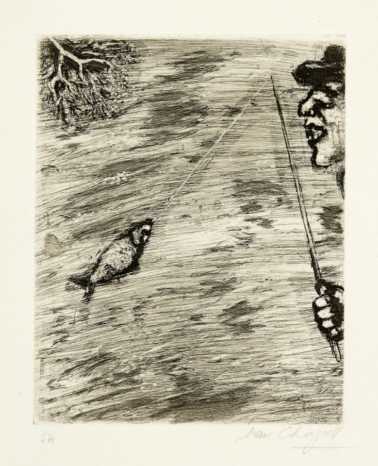 Le petit poisson et le pêcheur; Sheet 54 of the episode "Les Fables de la Fontaine" by Marc Chagall