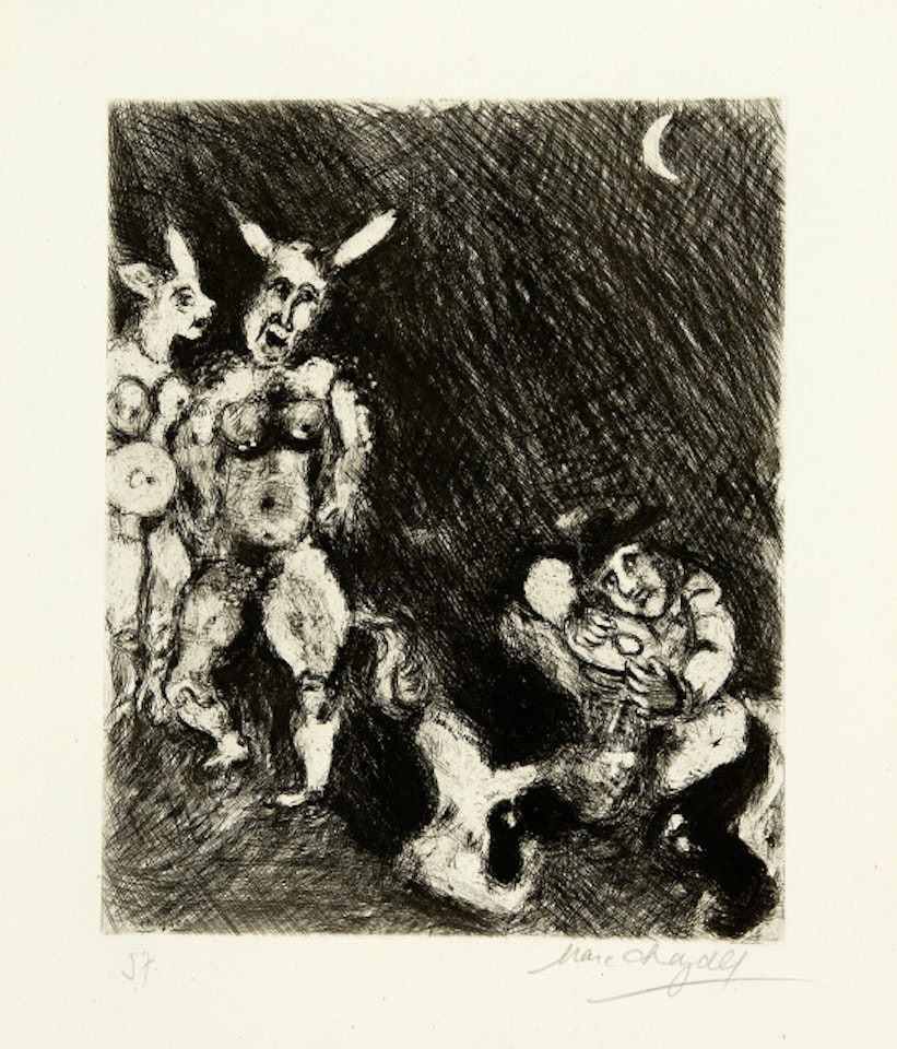 Le Satyre et le passant; Sheet 57 of the episode "Les Fables de la Fontaine" by Marc Chagall
