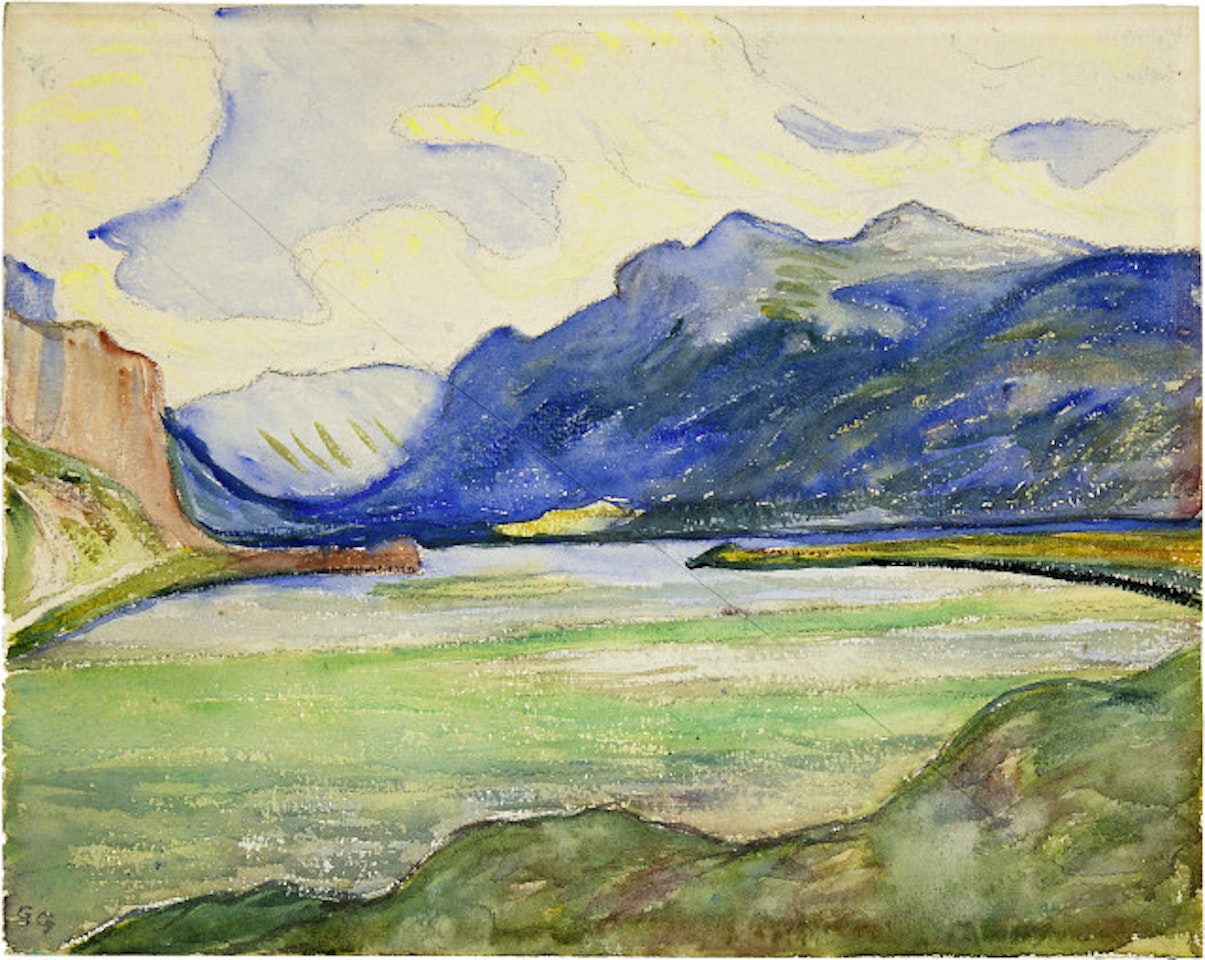 View of Lake Silse and the Piz Corvatsch from Capolago/Maloja, on the left with the striking rocky outcrop Sacs da Corn by Giovanni Giacometti