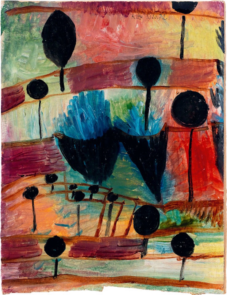 Small garden picture with black flowers by Paul Klee