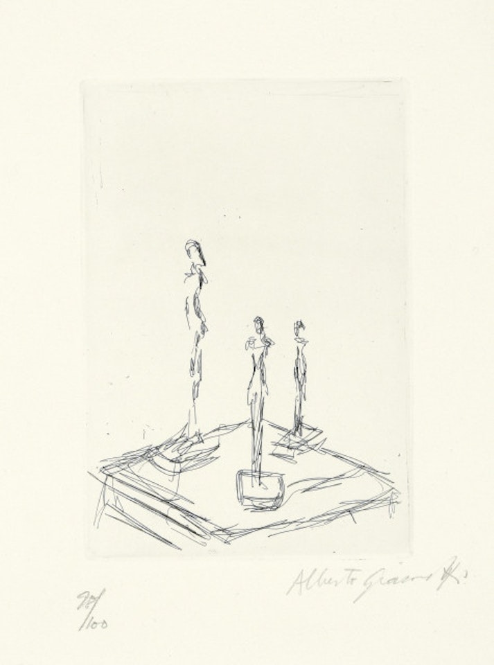 Three figurines on a sellette. III by Alberto Giacometti