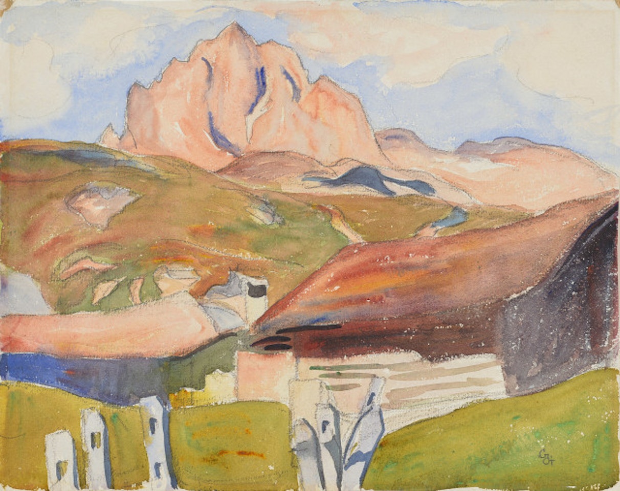 Houses in Capolago with a view of the Piz Lagrev by Giovanni Giacometti