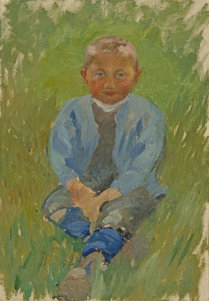 Boy sitting in the grass by Giovanni Giacometti