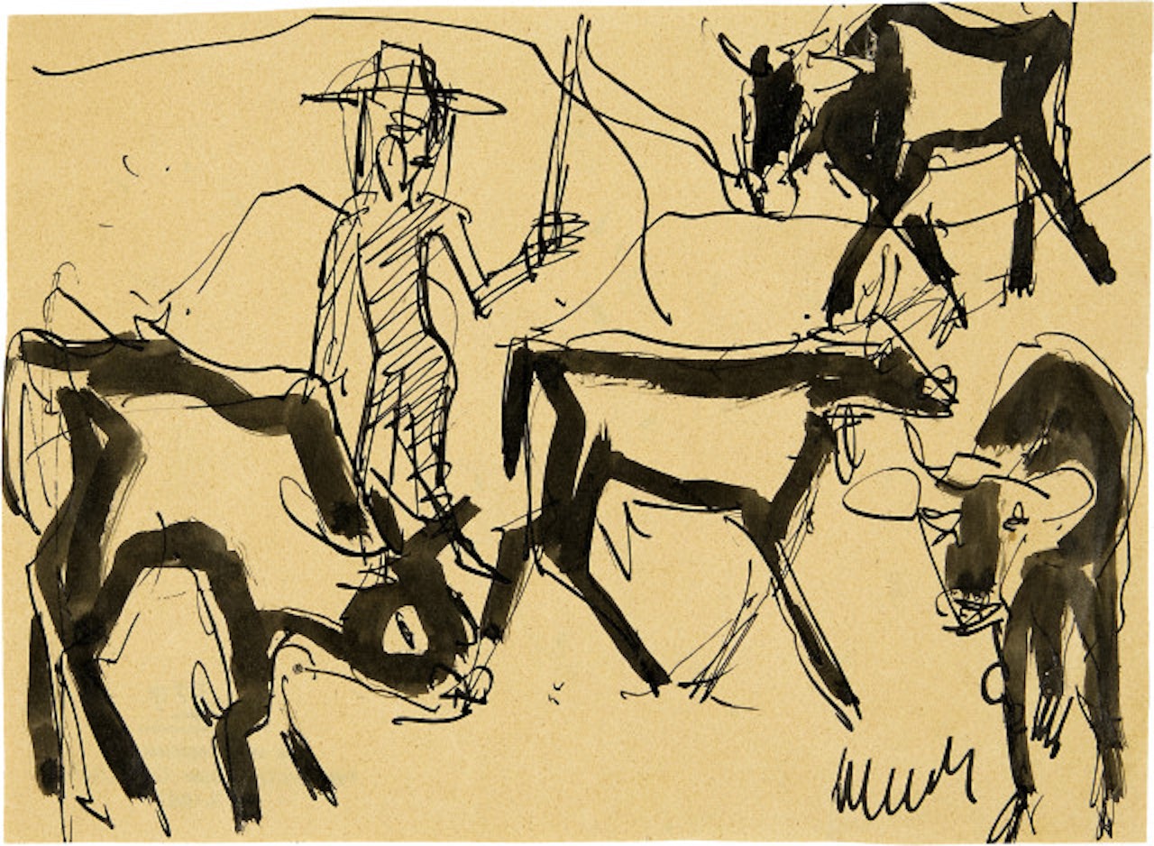 Shepherd with cows by Ernst Ludwig Kirchner