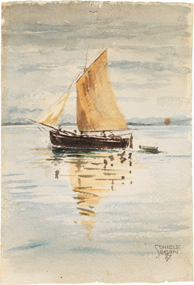Sailing ship with reflections by Egon Schiele