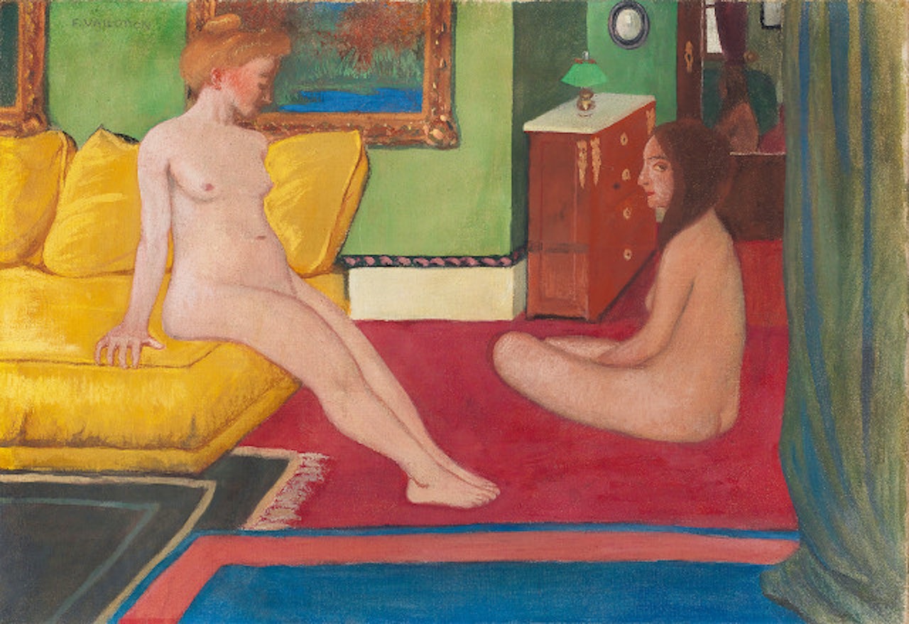 Intérieur au divan jaune - Women new in an interior by Félix Vallotton
