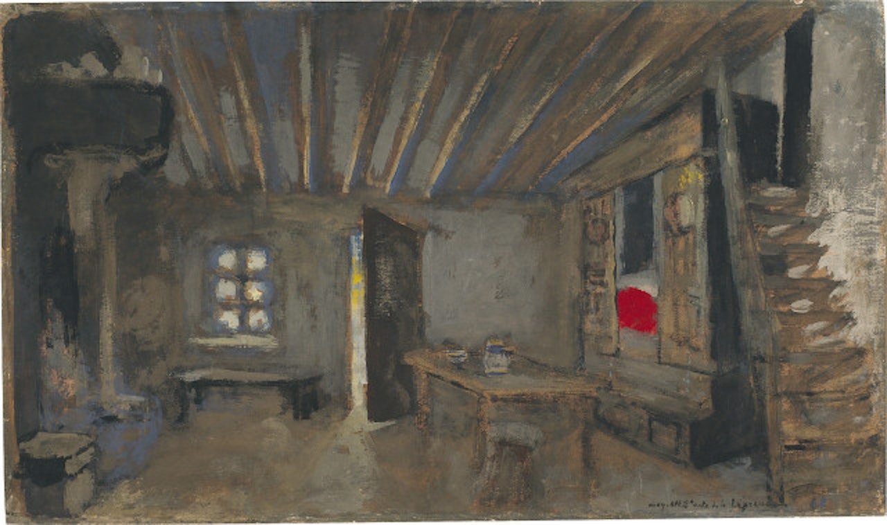 Interior d"auberge au drap rouge Stage design for the opera "La Lépreuse" by Sylvio Lazzari by Édouard Vuillard