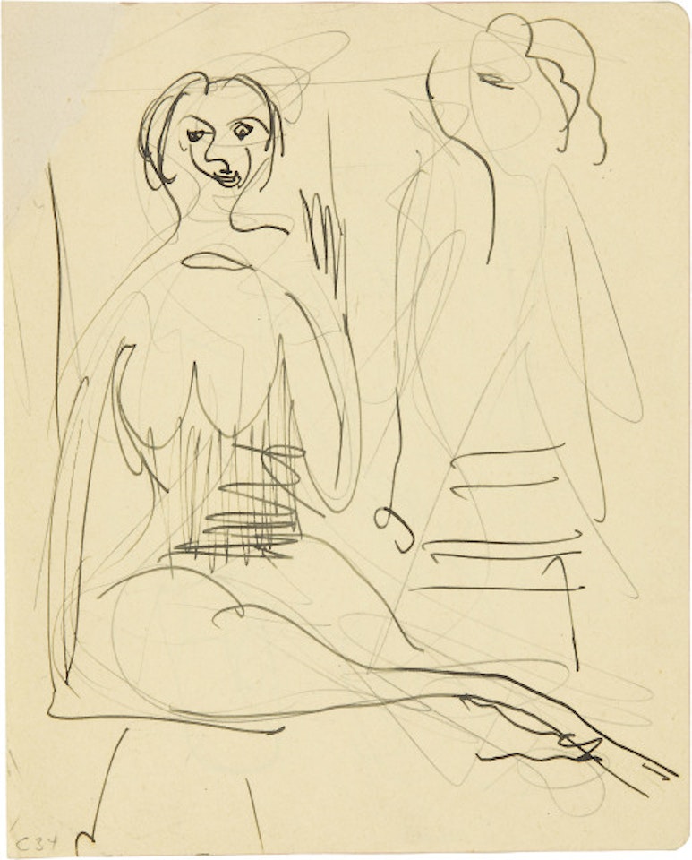 14 sheets of drawings, probably from sketchbook No. 87x Davos landscapes, café, dance by Ernst Ludwig Kirchner