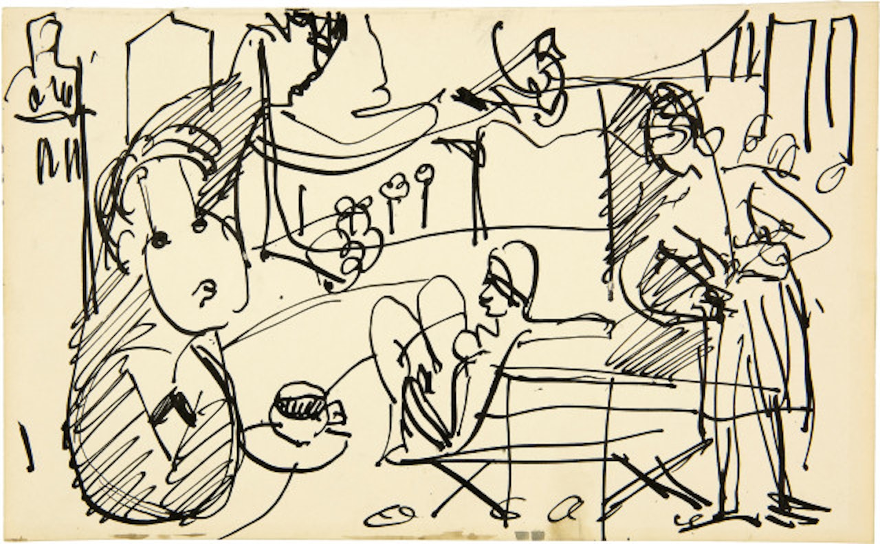 Three figures in a landscape; Sheet from sketchbook No. 146 by Ernst Ludwig Kirchner