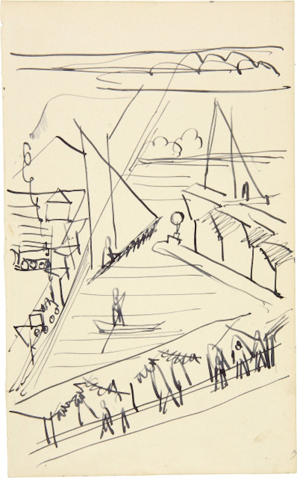 Landscape with sailing ships; Sheet from sketchbook No. 146 by Ernst Ludwig Kirchner