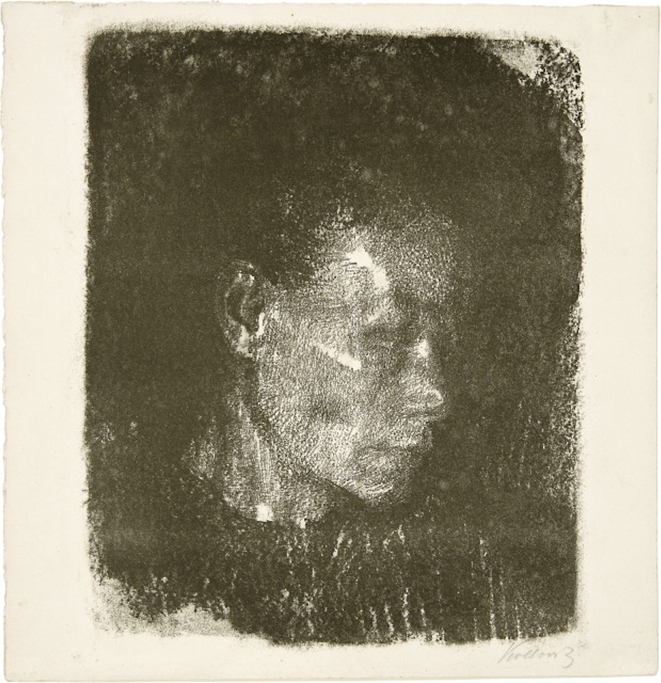 Head of a working woman in three-quarter profile to the right by Kathe Kollwitz