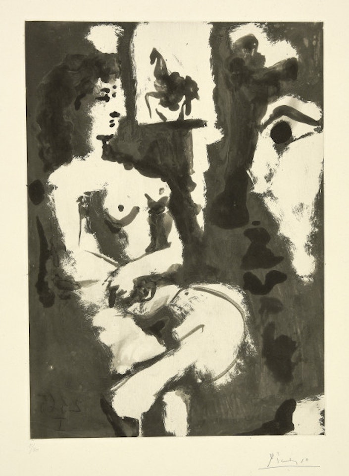 Model at rest, with equestrian statue in the background by Pablo Picasso