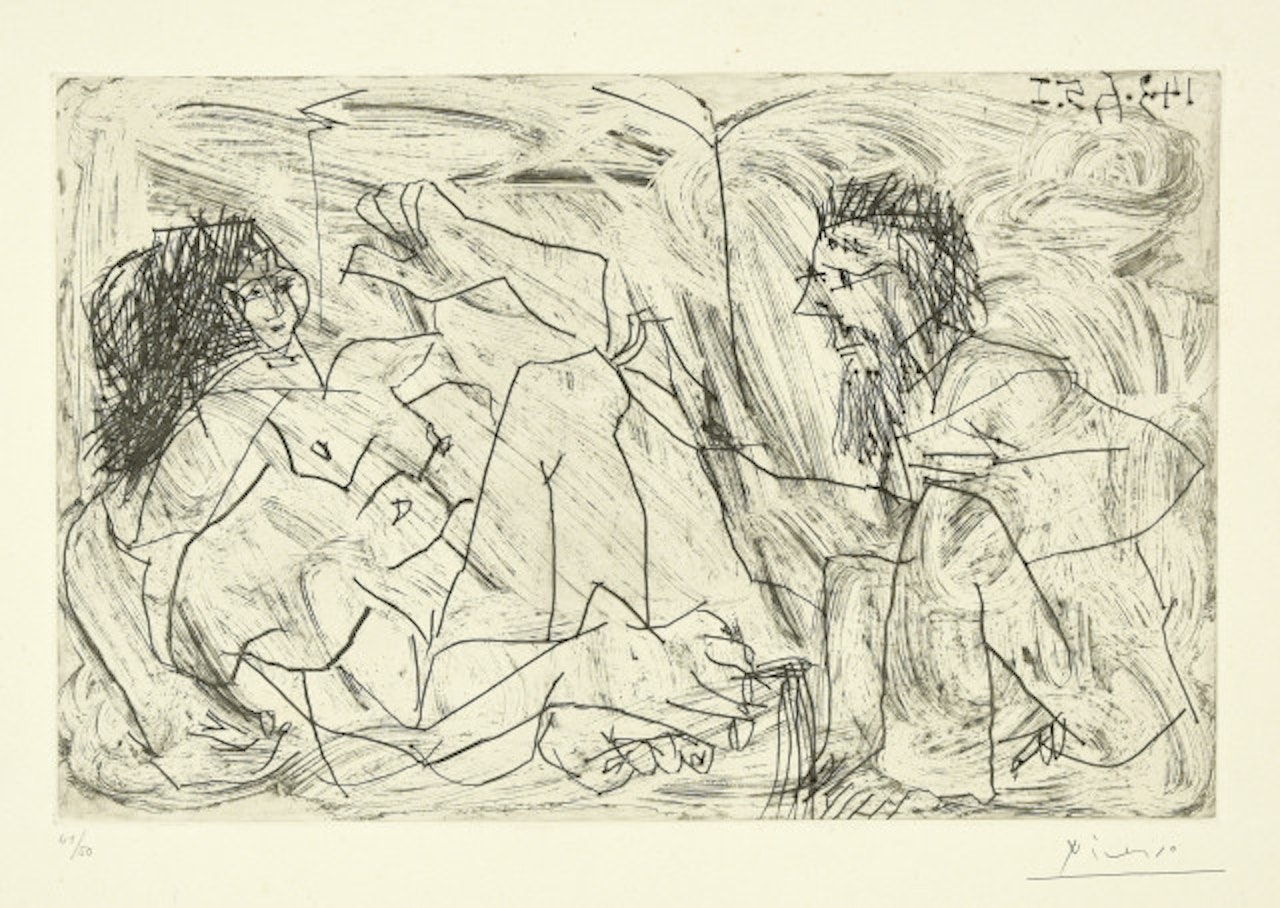 Man barbu with a woman now by Pablo Picasso