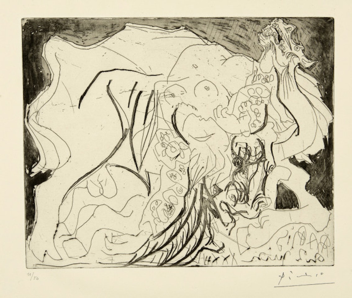 Female torero, cheval and taureau, mourant. II by Pablo Picasso