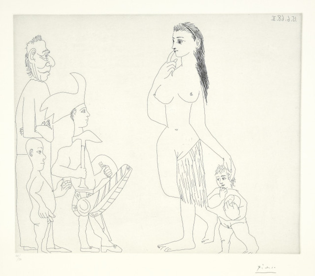 Venus and love in the style “Bon Sauvage” Sheet from the series "347 gravures by Pablo Picasso