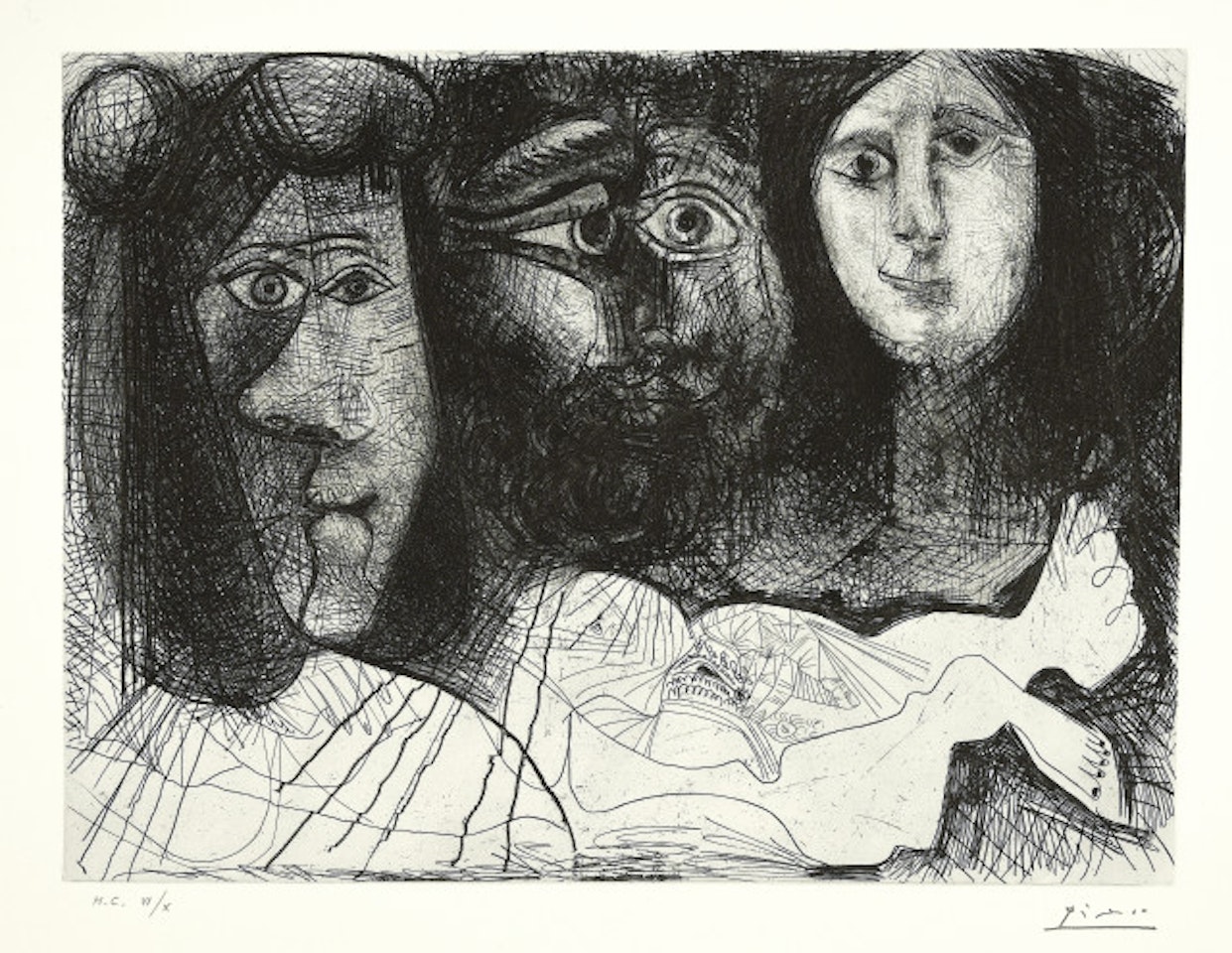 Autoportrait, with two women Mougins, March 4 and 6, 1972 by Pablo Picasso