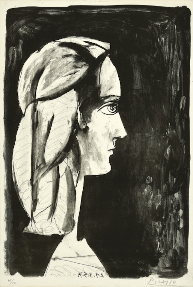 Profile in black background; March 29, 1947 by Pablo Picasso