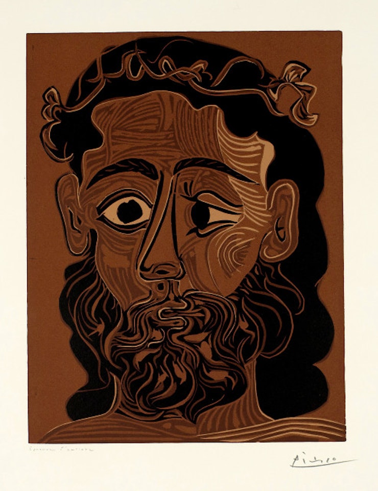 Homme barbu couronné de feuilles de vigne by Pablo Picasso