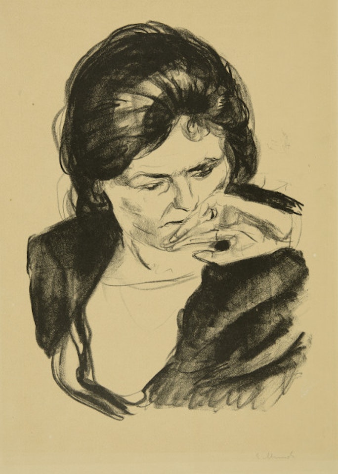 Woman"s head, left hand on mouth by Edvard Munch