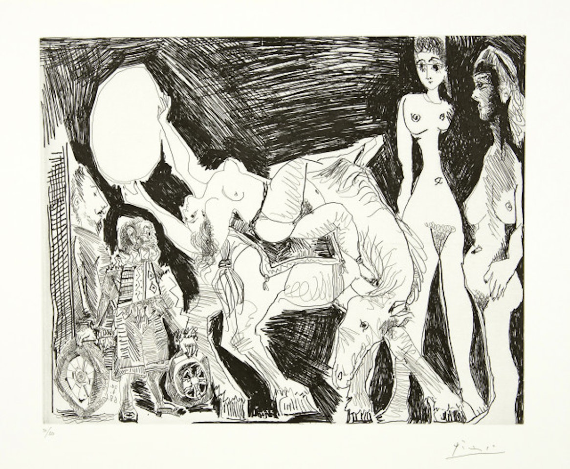 Cirque: Écuyère, women and spectators. Don"t ungaragiste déguisé by Pablo Picasso