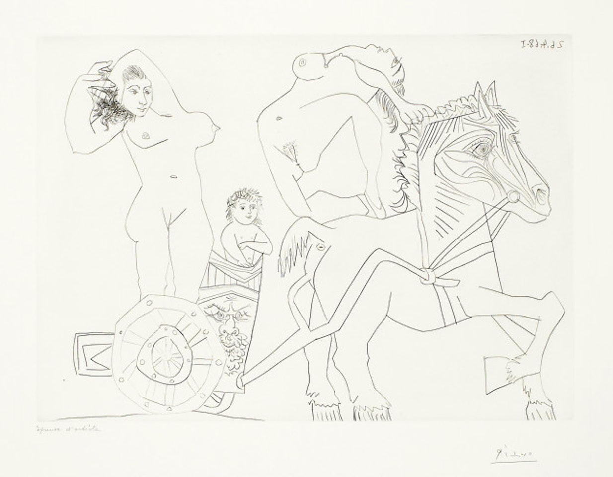 Femme and child on a char Romain, with an écuyère-acrobat by Pablo Picasso