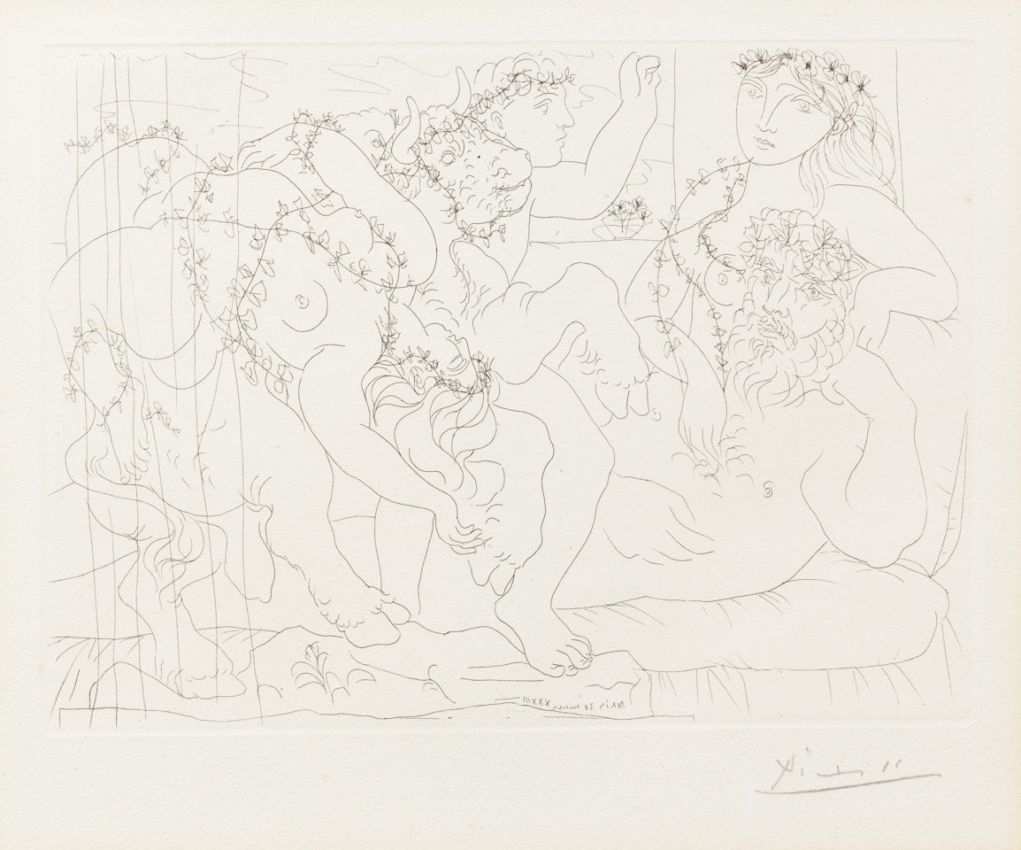 Le Repos du Sculpteur devant une Bacchanale au Taureau (Bloch 165; Baer 318) by Pablo Picasso