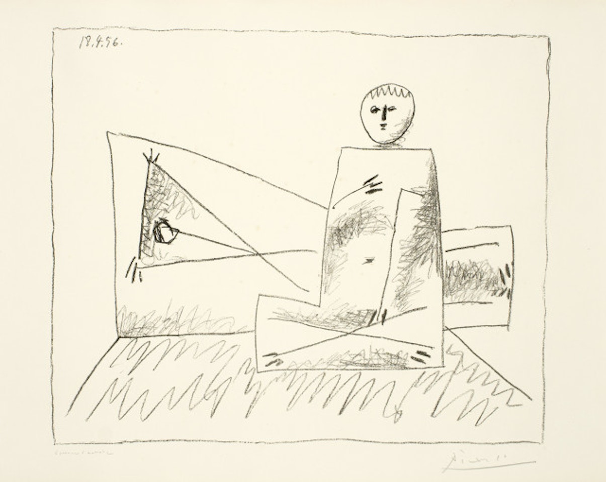 Man couché and woman accroupie by Pablo Picasso