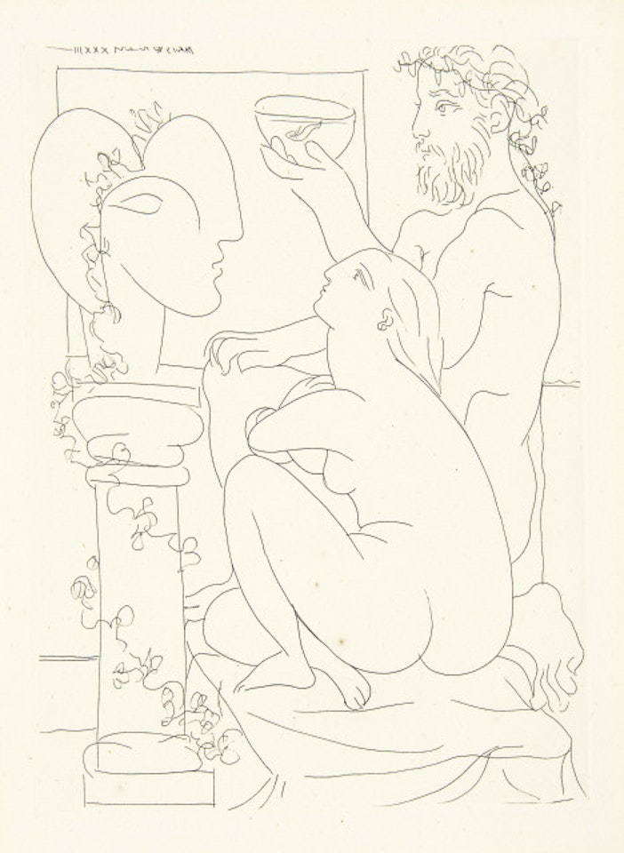 Sculpteur, model, sculpture and poisson rouge; Sheet 44 of the “Suite Vollard” by Pablo Picasso