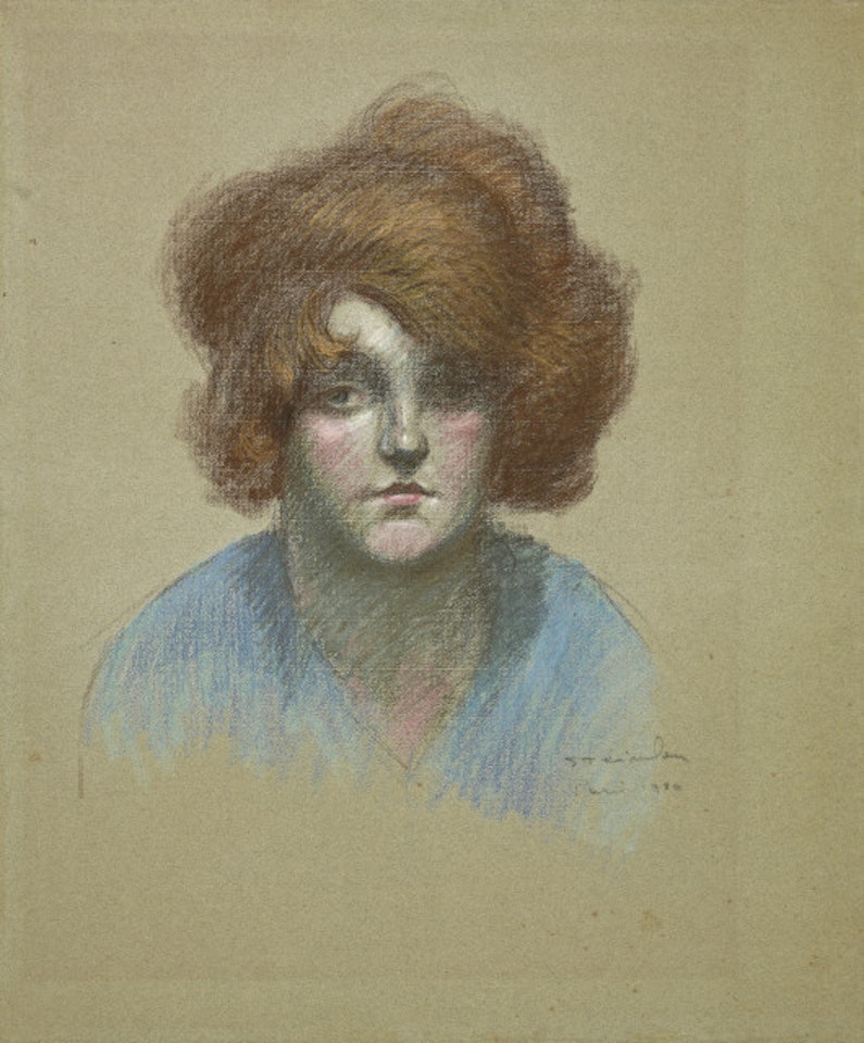 Portrait of a lady in a blue blouse by Théophile Alexandre Steinlen