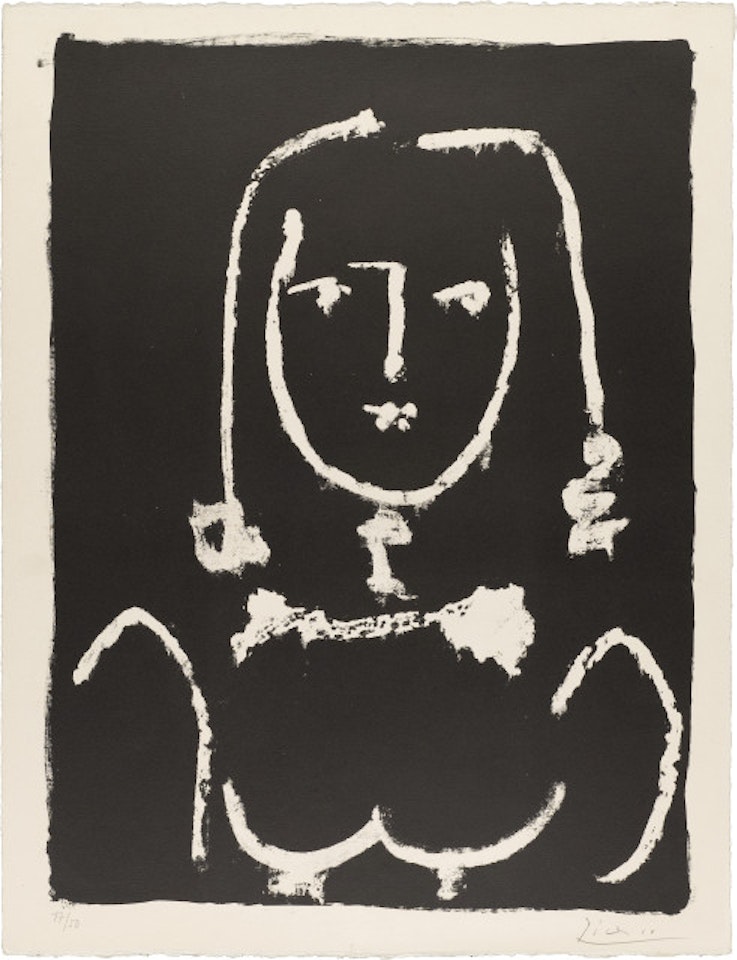 Tête de femme en blanc sur fond noir by Pablo Picasso