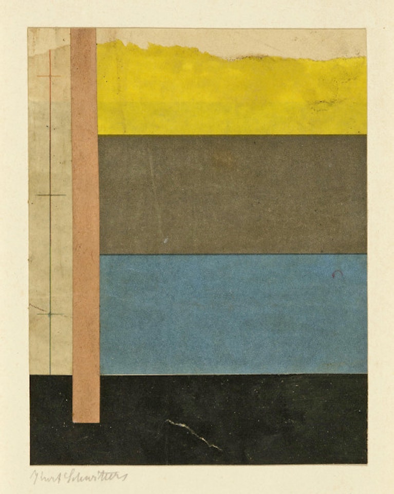 Untitled (Horizontal Yellow, Gray, Blue, Black); Merz drawing by Kurt Schwitters