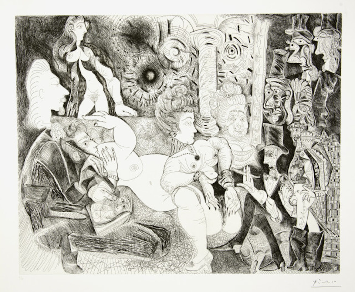 Painted lavallière design son model in the cadre of the Maison Tellier by Pablo Picasso