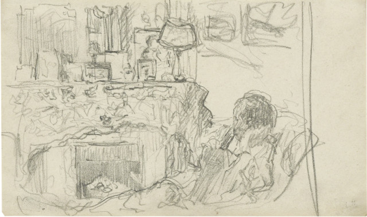 Female portrait on the fireplace in the Hessel apartment by Édouard Vuillard