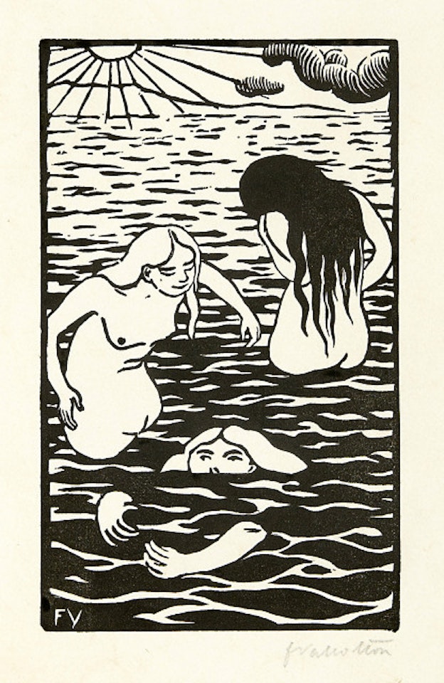 Les trois baigneuses. - Autoportrait by Félix Vallotton
