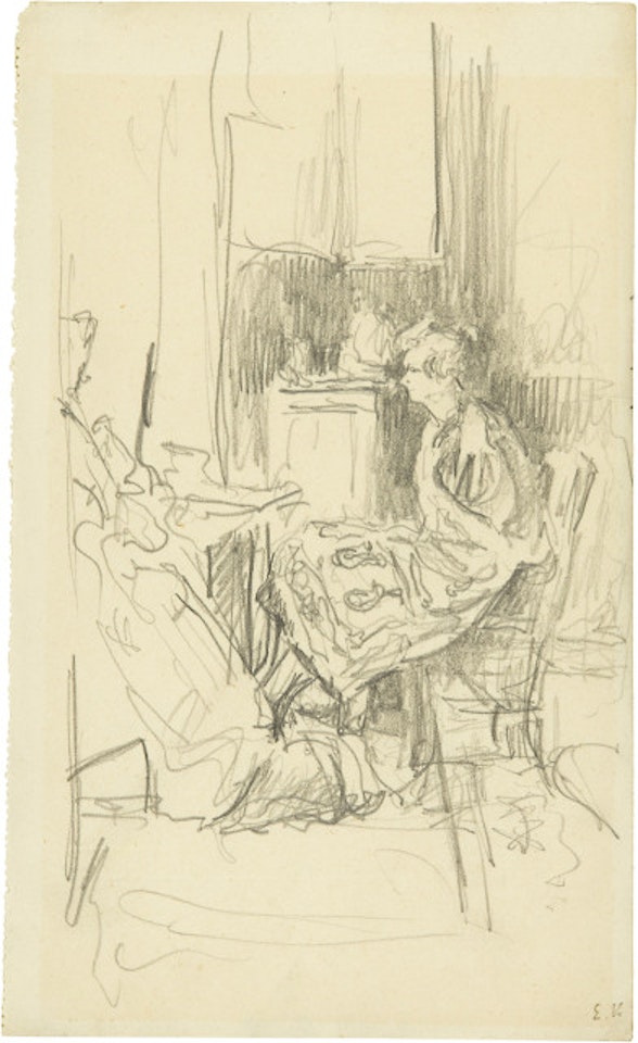 Seated lady in interior by Édouard Vuillard