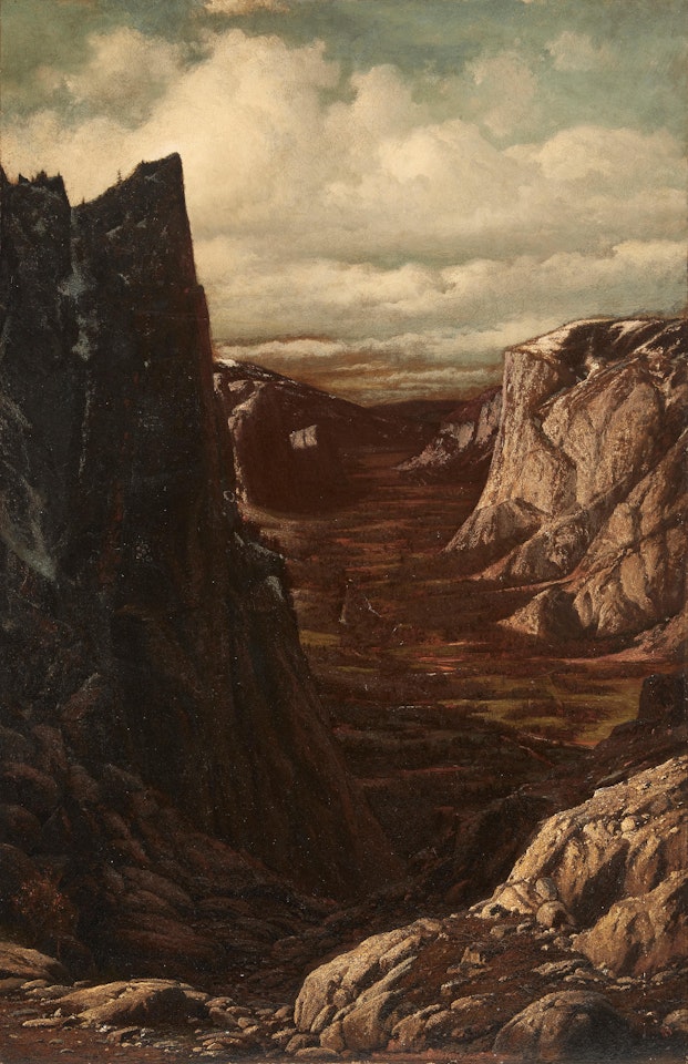 Looking Down the Yosemite Valley Near Sentinel Rock by William Bradford