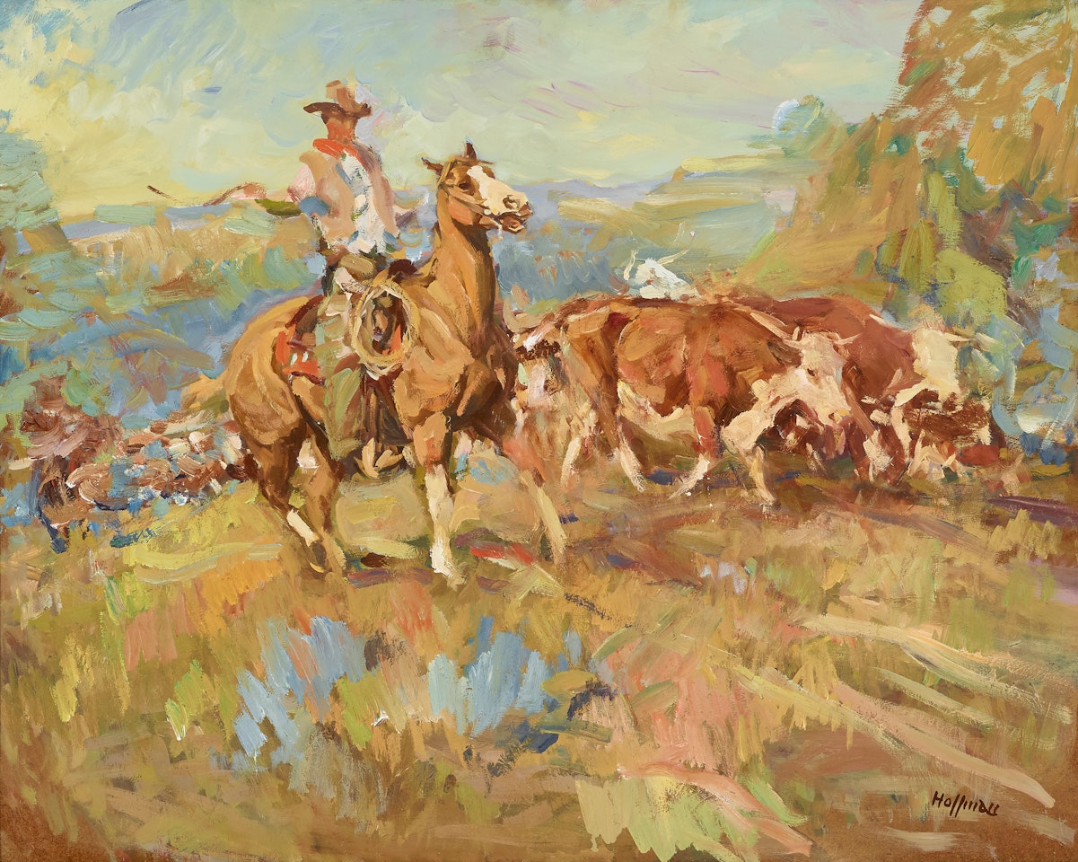 Trail Herd, Cowboy and Cattle by Frank B. Hoffman