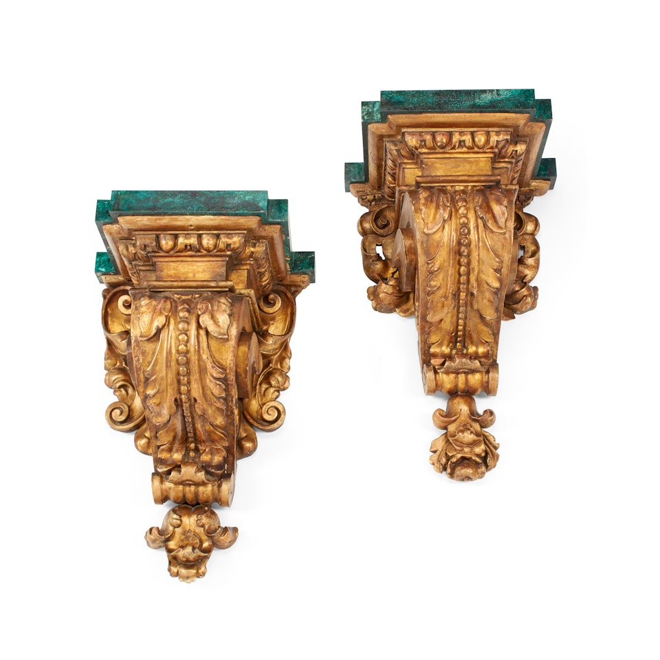 Two Similar Baroque Style Giltwood and Painted Brackets by Unknown (Baroque style)