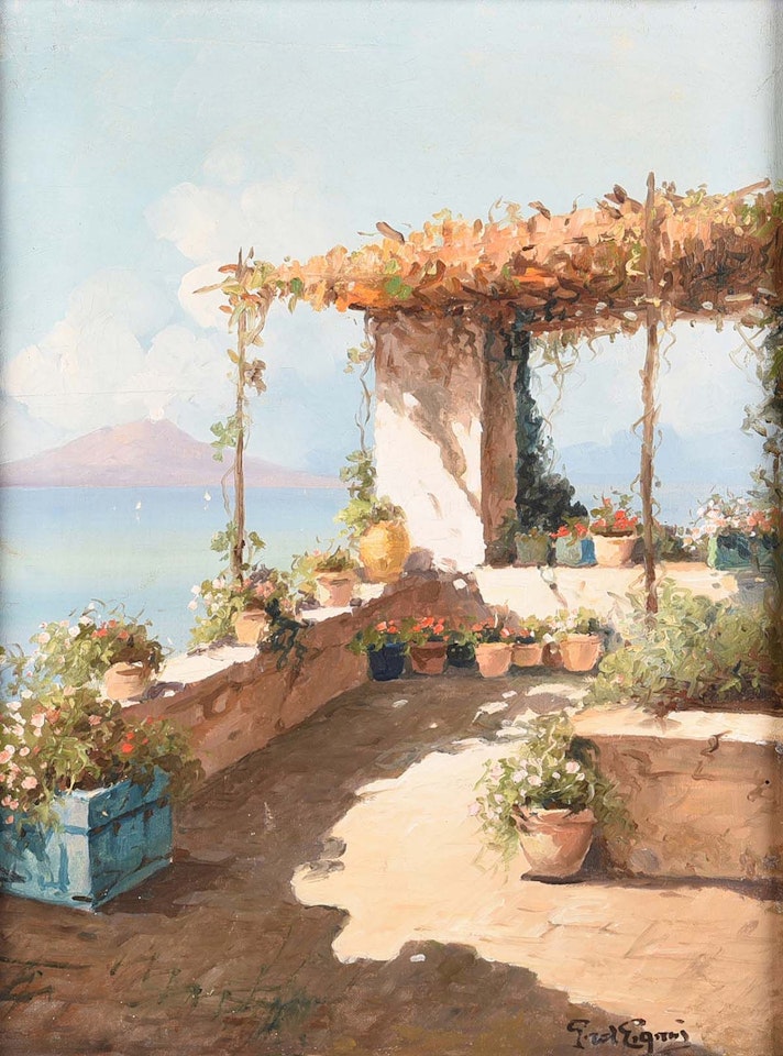 "BALCONY ON THE BAY OF NAPLES" by Italian School