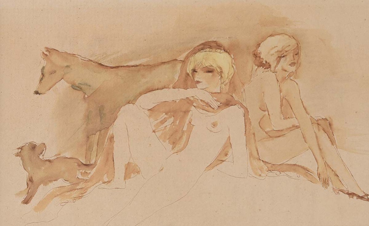 "GIRLS WITH DOGS" by English School