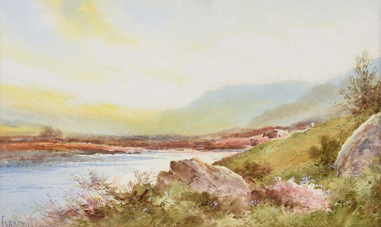 "CATTLE BY THE RIVER" by English School