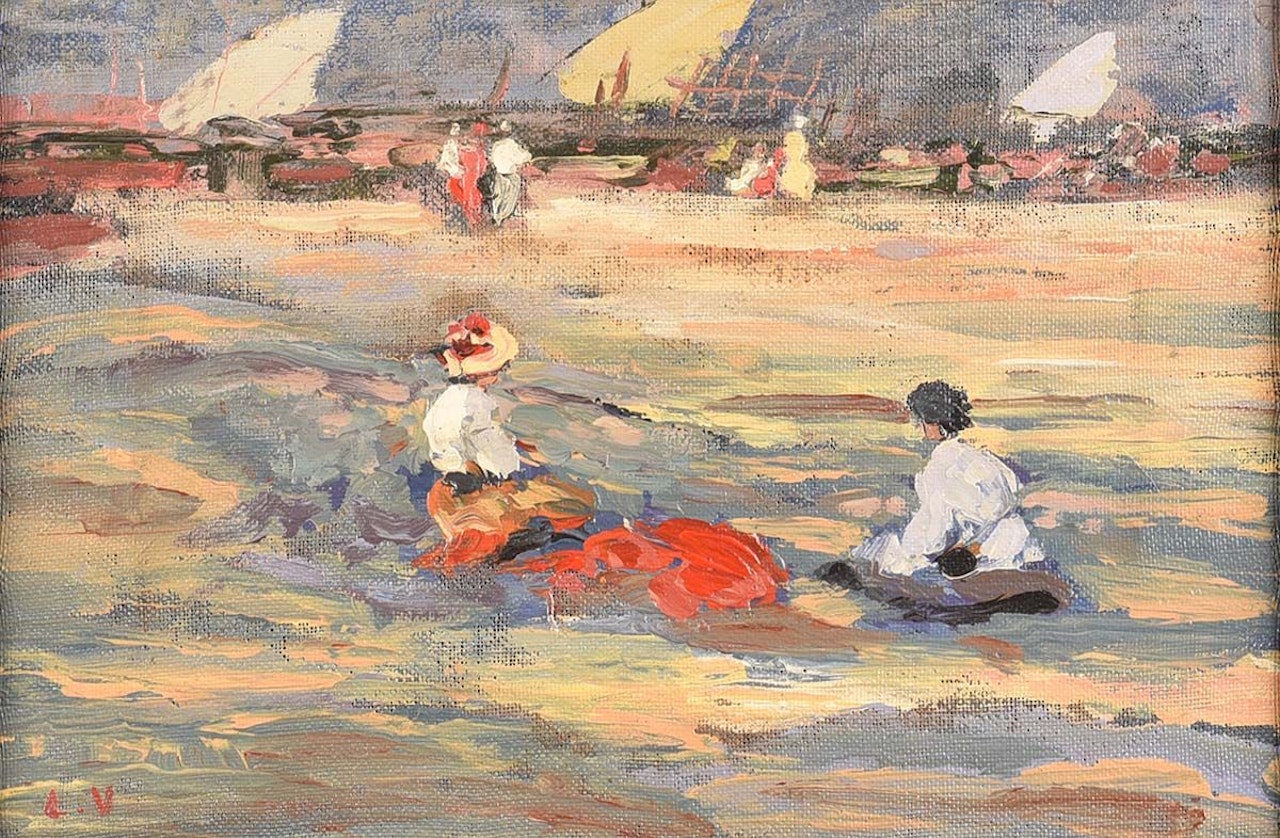 "WATCHING THE BOATS" by French School