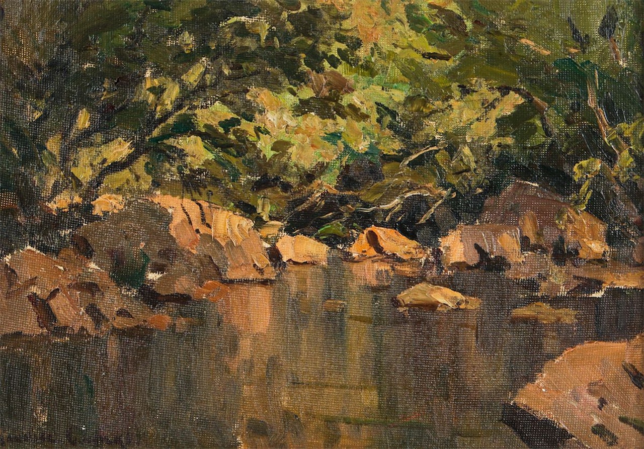 "A QUIET POOL ON THE DUN RIVER, CUSHENDUN, COUNTY ANTRIM" by Maurice Canning Wilks