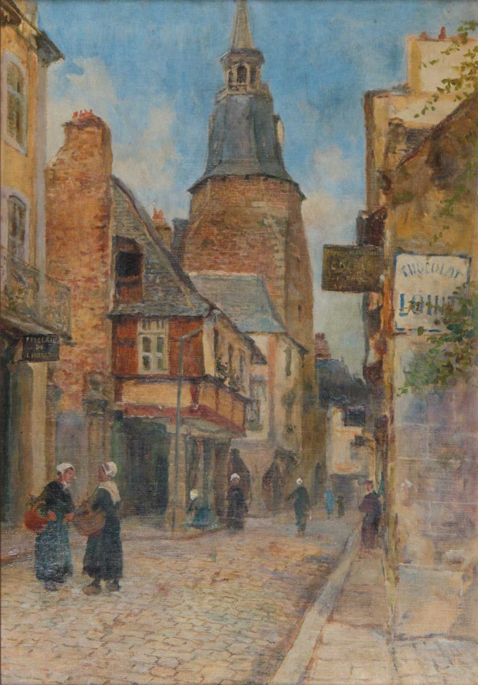 "MORNING CONVERSATION, RUE DE L"HORLOGE, DINAN, BRITTANY" by French School