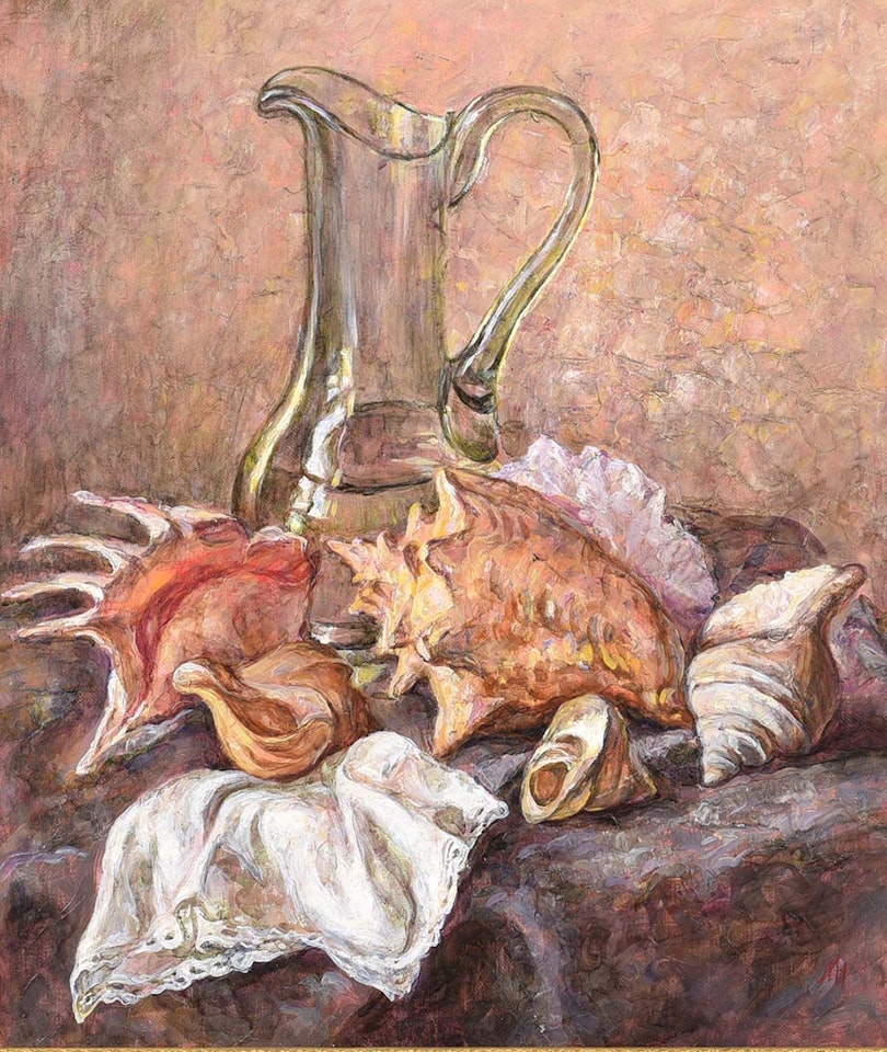 "STILL LIFE , JUG & SHELLS" by Russian School